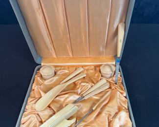 10 Piece Victorian  French Ivory Celluloid Vanity Set