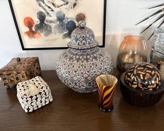 Javier Servín Hand-Painted Mexican Ceramic Vase  Beautiful decorative ceramic vase by renowned Mexican artisan Javier Servín, featuring intricate hand-painted geometric and floral patterns in a vibrant multicolor palette.  A striking example of contemporary Mexican ceramic craftsmanship, with extraordinary detail throughout the entire piece.  Sold individually.