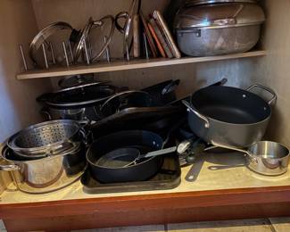 Quality Cookware, Pots & Pans  A generous selection of quality cookware, including stainless steel and nonstick pots and pans, skillets, saucepans, stockpots, roasting pans, steamers, lids and other useful kitchen pieces.  A great assortment of sizes and styles for everyday cooking and entertaining.  Cookware will be available individually or in coordinating sets, as appropriate.