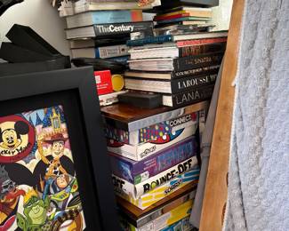 Books, Board Games & Family Entertainment  A fun assortment of board games, books and family entertainment, including classic games such as Connect 4, Trouble, Jeopardy!, Bounce-Off, Sorry!, Hedbanz, Clue, Risk and more.  Also available is a varied collection of books, including oversized volumes on art, design, photography, music, wine, travel and popular culture.  Books and games may be purchased individually or in groups.