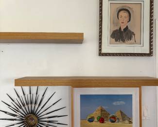 Original Art & Sculptural Wall Décor  An eclectic grouping featuring a metal wall sculpture by Del Williams, “Critical Mass” by Doug Webb, 1999, and a 1952 portrait by Austrian-American artist Lisel Salzer.  Each artwork is available individually. Additional original artwork is available throughout the sale.