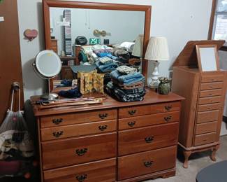 Dresser with mirror and jewelry cabinet