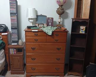 Dresser, Vintage Globe Lamp, CD's