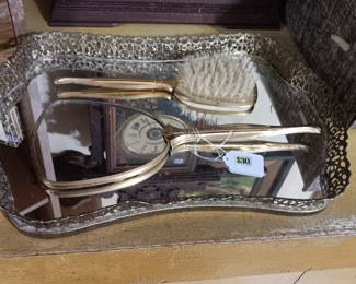 Beauty Tray, mirror and brush