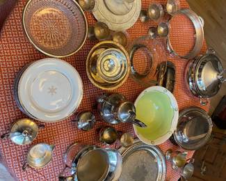 Various silver plate and serving items