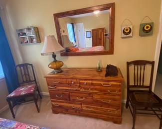 Cedar Dresser, Mirror, and Chairs