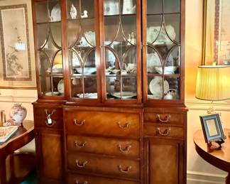 Traditional mahogany breakfront china cabinet