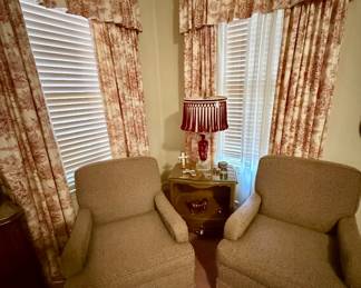 Pair of upholstered chairs and beautiful lamp!