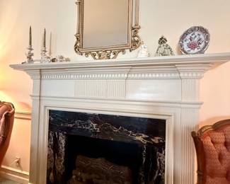 Beautiful mirror and mantle decor
