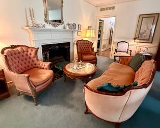 Lush coral velvet seating