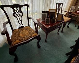 Pair of custom upholstered arm chairs ( part of set of 8)