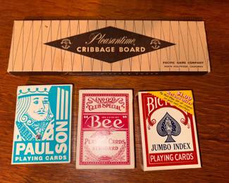 Vintage Playing Cards and Cribbage Board