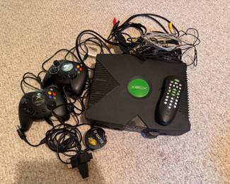 XBOX Console Bundle- Vintage 2001 including Console, 2 wired "Controller S" gamepads, Xbox Movie Playback Remote and Cables