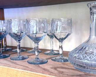 Assorted stemware + cut crystal decanter