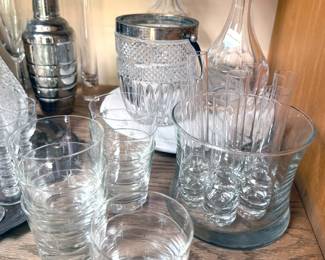 Cut crystal decanters + cocktail glasses