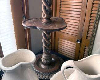 Wash basin + pitcher, tiered plant stand