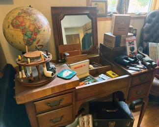 Globe, pipes, assorted ephemera