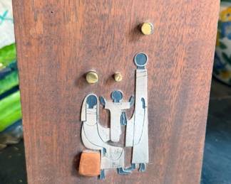 Mid-century modern wood + brass wall plaque