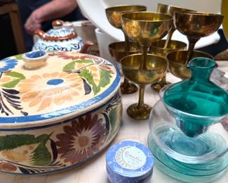 Mexican covered dish + assorted glasswares
