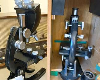 Vintage Microscopes: Leitz Wetzlar stereomicroscope, Bausch + Lomb, Spencer, Junco, Tasco