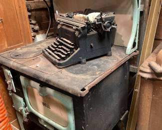 wood stove and typewriter