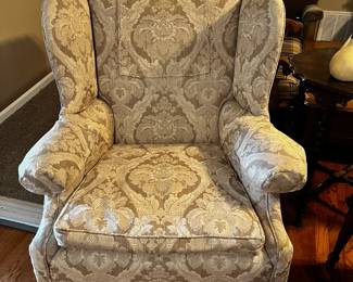 #122 Cream/Khaki Wingback Chair w/ball and claw feet $60.00