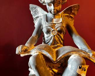 #116 Plaster Round Base w/Fairy reading a book - 2 pieces - Pedestal 18" tall - Fairy - 21" $40.00
