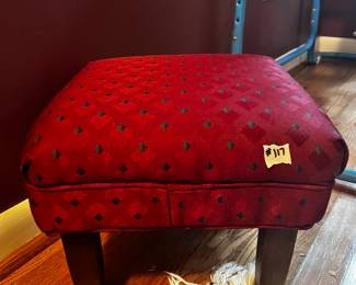 #117 Burgandy Fabric Footstool w/wood legs - 13x13 $20.00