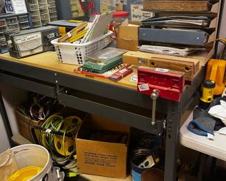 #174 Work Bench w/Backshelf light and 2 drawers $175.00