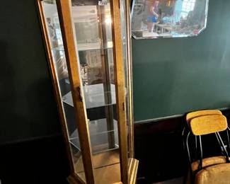#265 Antique Gold Curio Cabinet w/3 glass shelves & 1 door - 24x11x72 (has been repaired on side) $60.00