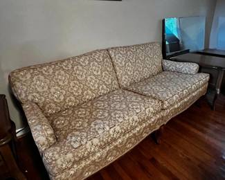 #145 Gold vintage sofa 75x21 seat depth x 31 HEAVY YOU MOVE $80.00