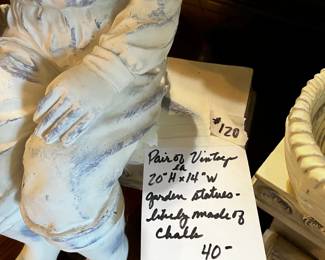 #120 Pair of Vintage Garden Statues (likely made of chalk) 20Tx14W Each - sold as a pair $40.00