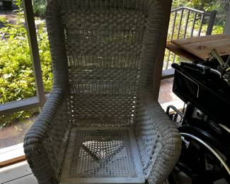 #189 White Wicker Arm Chair (bottom needs redoing) $25.00