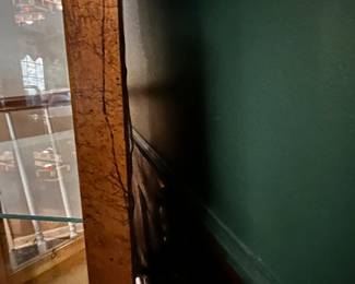 #265 Antique Gold Curio Cabinet w/3 glass shelves & 1 door - 24x11x72 (has been repaired on side) $60.00