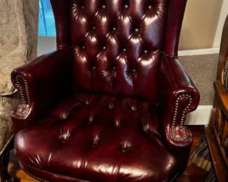 #123 Burgandy Executive Rolling Office Chair w/button Back and Seat w/nailhead trim $75.00
