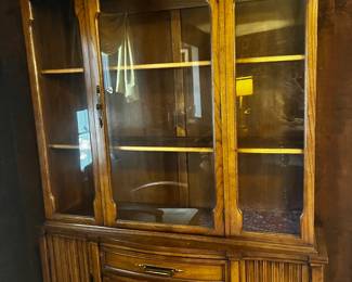 #108 Walnut One piece China Cabinet w/3 drawers & 2 doors & 1 glass door w/2 wood shelves - 52x15x75 $125.00