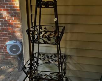 #182 4 Tier Outdoor Display Shelf w/3 glass Shelves w/metal leaf Motif - 74" Tall by 24" Base $75.00