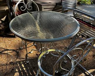 #12 Bistro Glass Table w/2 Chairs - both chairs missing seat - Glass just sits on top - 31" Round $50.00