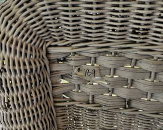 #189 White Wicker Arm Chair (bottom needs redoing) $25.00