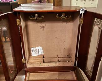#204 Wood Jewelry Armoire Small Cabinet w/2 Glass Doors and 2 Drawers - 17Tx12.5W $20.00