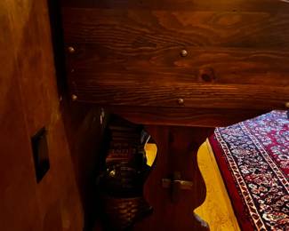 #94 Dark Pine Desk w/flip-up lid and 4 drawers and cubbies w/mail slots and trestle legs - 54x24x37 $150.00
