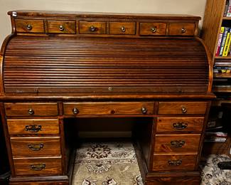 #208 Ethan Allen Wood Roll-top Desk w/12 Drawers and Cubbies (interior Finish issues) - 55x28x48 - You Move 1 piece $150.00