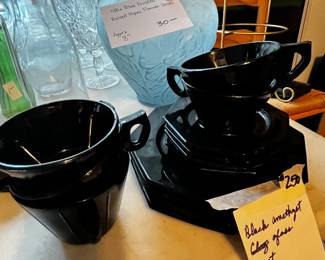 #250 Black Amethyst Glass Set MCM - 17pc Set $30.00