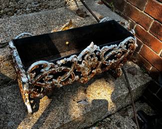 #78 Cast Iron Planter painted White w/metal insert - 21x8x14 $35.00