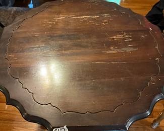 #129 AntiqueWood Octoganal Table - 26"D x 28T w/Cross Hatch Legs (as is finish on top ad bottom) $75.00
