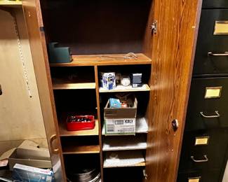 #268 Laminate utility Cabinet w/2 doors 30x16x72 w/ 7 adjustable Shelves and 1 extra doesn’t move $75.00