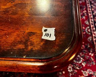 #101 Dining Table w/wood Top w/black Painted legs and Chairs - 60-78Lx40x30 (as is scratch on top and one chair has cracked back support) $175.00