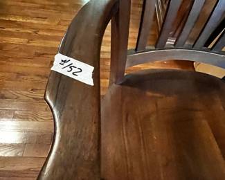 #152 Vintage Solid Wood Slat-Back Armchair - Courthouse style. Some wear on seat finish $45.00