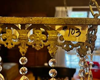 #103 Large Hanging Candelabra w/8 Candle holders w/pierced Flor De Leis Metal Work 2 tier - 18square Bottom, 10Square Top tier $80.00