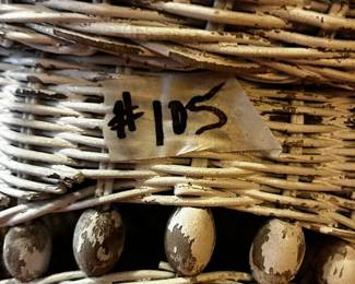 #105 White Wicker Plant Stand (as is some wobbly) - 24" Tall $20.00
